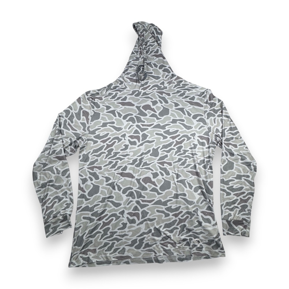 NEW Burlebo Performance Hoodie Sun Shirt Camo UPF 50 Mens Grey Large